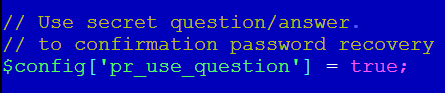 Settings for secret question/answer